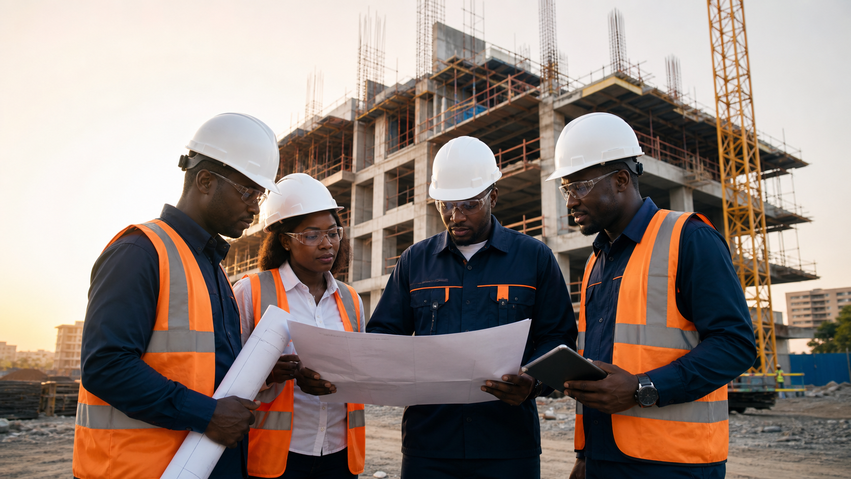 Professionnels du bâtiment sur un chantier
